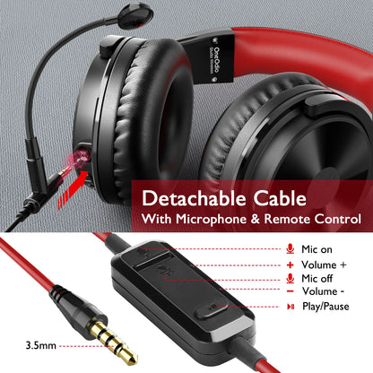 OneOdio 110H kabelloses Bluetooth 5.2 Gaming-Headset – 110H Akkulaufzeit, Over-Ear-Kopfhörer mit tiefem Bass und Mikrofon, kabelgebundenes & kabelloses 2-in-1-Headset für PC und PS4