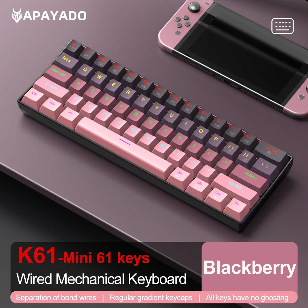 APAYADO K61 Mini Mechanical Keyboard, Wired, 61 Keys, Phantom RGB, Black/White Red/Blue Mechanical Switch for Gaming, 60% Portable