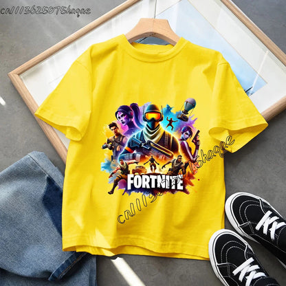 Summer Game Fortnited T-shirt Bottle Royale Birthday Tops Party Wear Boys Tee Fortnight Short Sleeve Cotton Kids Clothes
