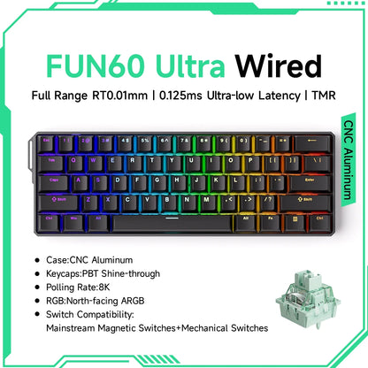 Teclado Mecânico Akko MonsGeek FUN60 com Switch Magnético, 60%, Teclado Gaming, Rapid Trigger 0.01mm, 8K, ARGB, HE/TMR, Teclado Personalizado