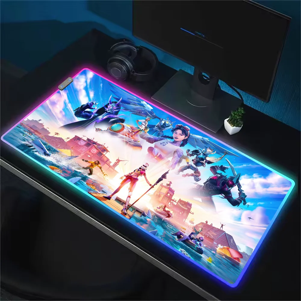 Game F-Fortnite Survival Battle Mouse Pad RGB LED Light Non-Slip Rubber Base Waterproof Office PC Home Desk Mat USB Large Game
