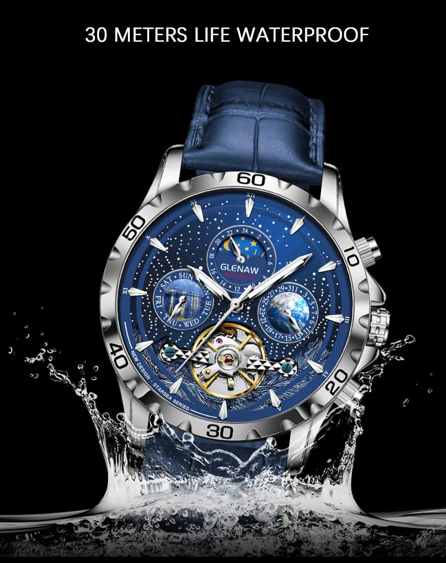 GLENAW Design Herrenuhr Top-Marke Luxusmode Business Automatikuhr für Herren Wasserdichte mechanische Uhr Montre Homme