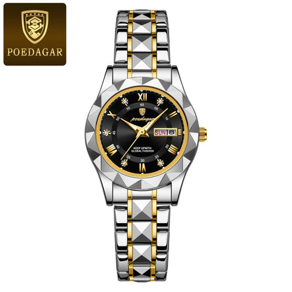 POEDAGAR Top Luxury Watches For Women Stainless Steel Week Date Woman Wristwatch Luminous Waterproof Fashion Quartz Ladies Watch