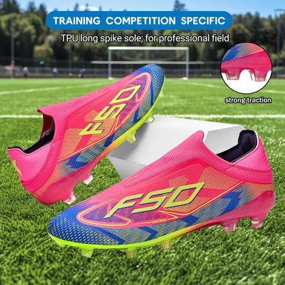 Classic AG/FG Football Shoes with TPU Wear-Resistant Long Studs, PU Mixed Fabric Upper, Non-Slip and Comfortable for Kids' Outdoor Football