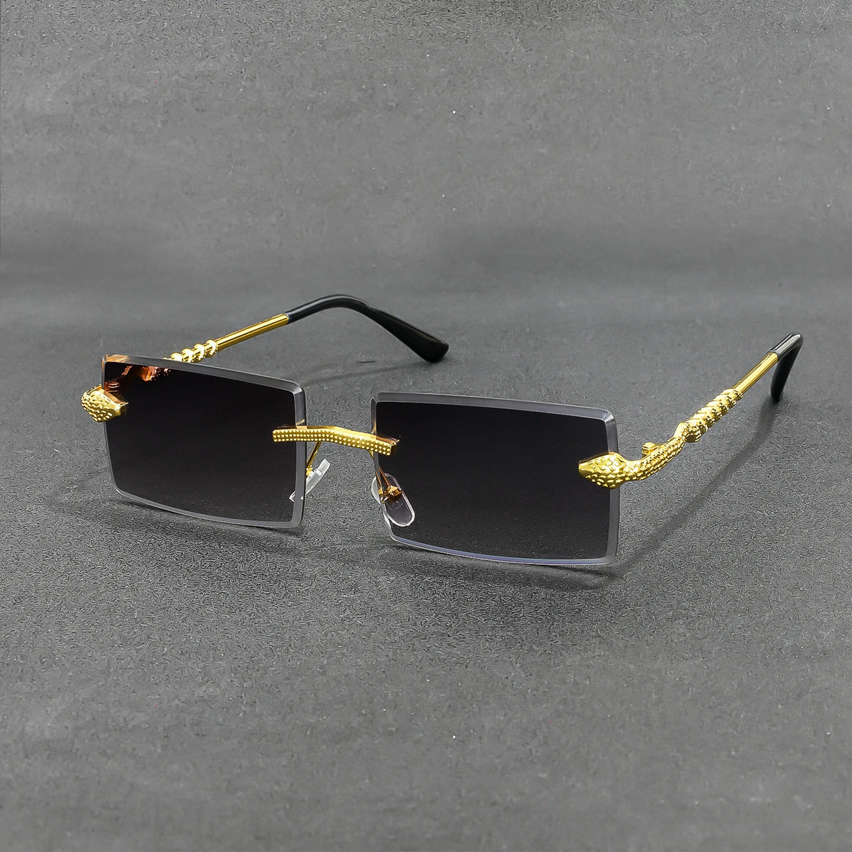 Rimless Rectangle Sunglasses Men Metal Gradient Gray Lens Big Frameless Sun Glasses Women UV400