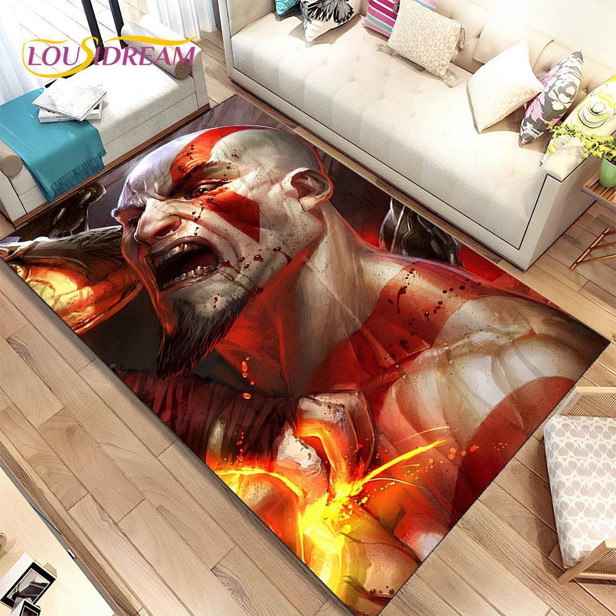 God of War Game Gamers Kratos  Area Rug,Carpet Rug for Living Room Bedroom Sofa Doormat Decoration, Kids Play Non-slip Floor Mat