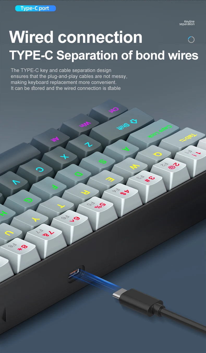 APAYADO K61 Mini Mechanical Keyboard, Wired, 61 Keys, Phantom RGB, Black/White Red/Blue Mechanical Switch for Gaming, 60% Portable
