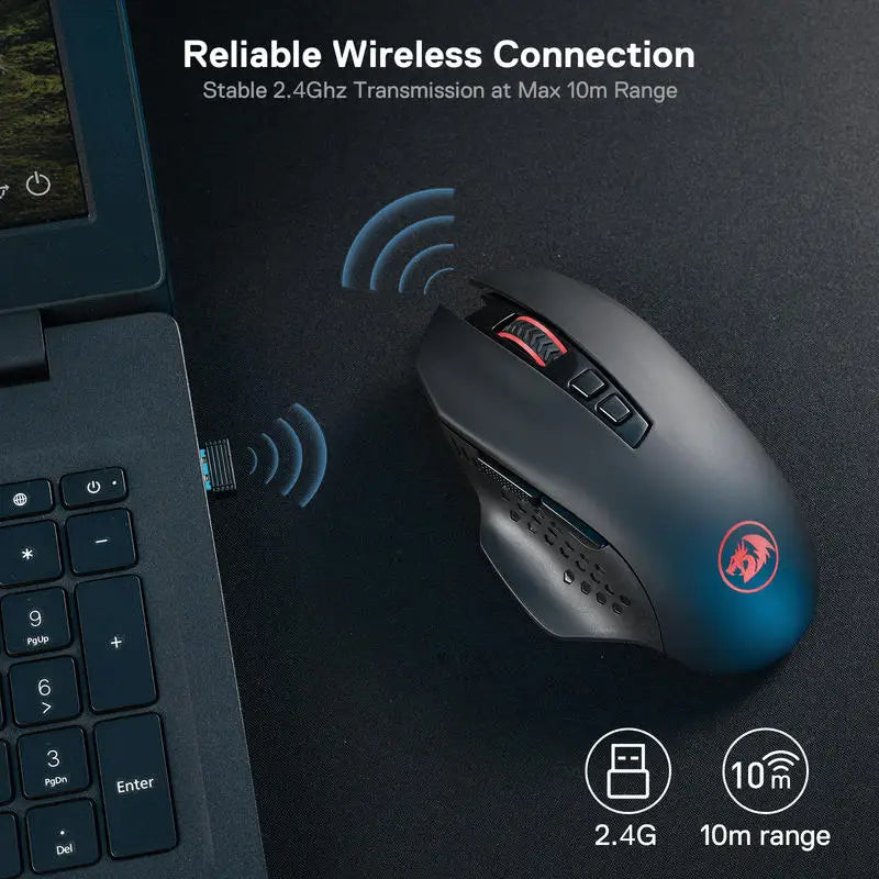 Mouse de gaming wireless Redragon M656 Gainer, 4000 DPI, 2.4Ghz, mouse wireless pentru gameri cu 5 niveluri DPI, 7 butoane macro, iluminare roșie LED