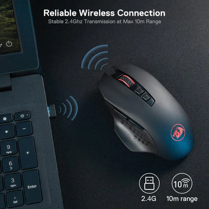 Mouse de gaming wireless Redragon M656 Gainer, 4000 DPI, 2.4Ghz, mouse wireless pentru gameri cu 5 niveluri DPI, 7 butoane macro, iluminare roșie LED