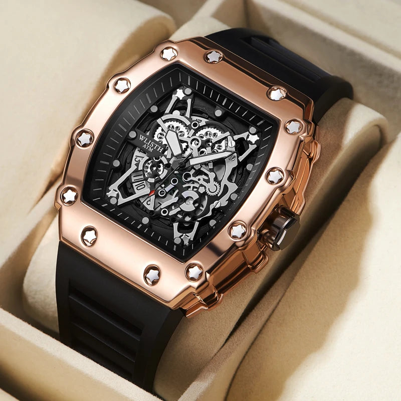 Herren-Armbanduhr mit großem Zifferblatt, Quarzwerk, wasserdicht, sportlich, eckig und leuchtend