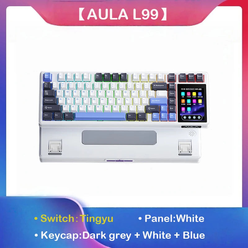 Teclado mecânico AULA L99 com ecrã inteligente, Bluetooth sem fios, tri-modo, teclado gaming noturno para portátil, 8000mAh, switch Raindrop