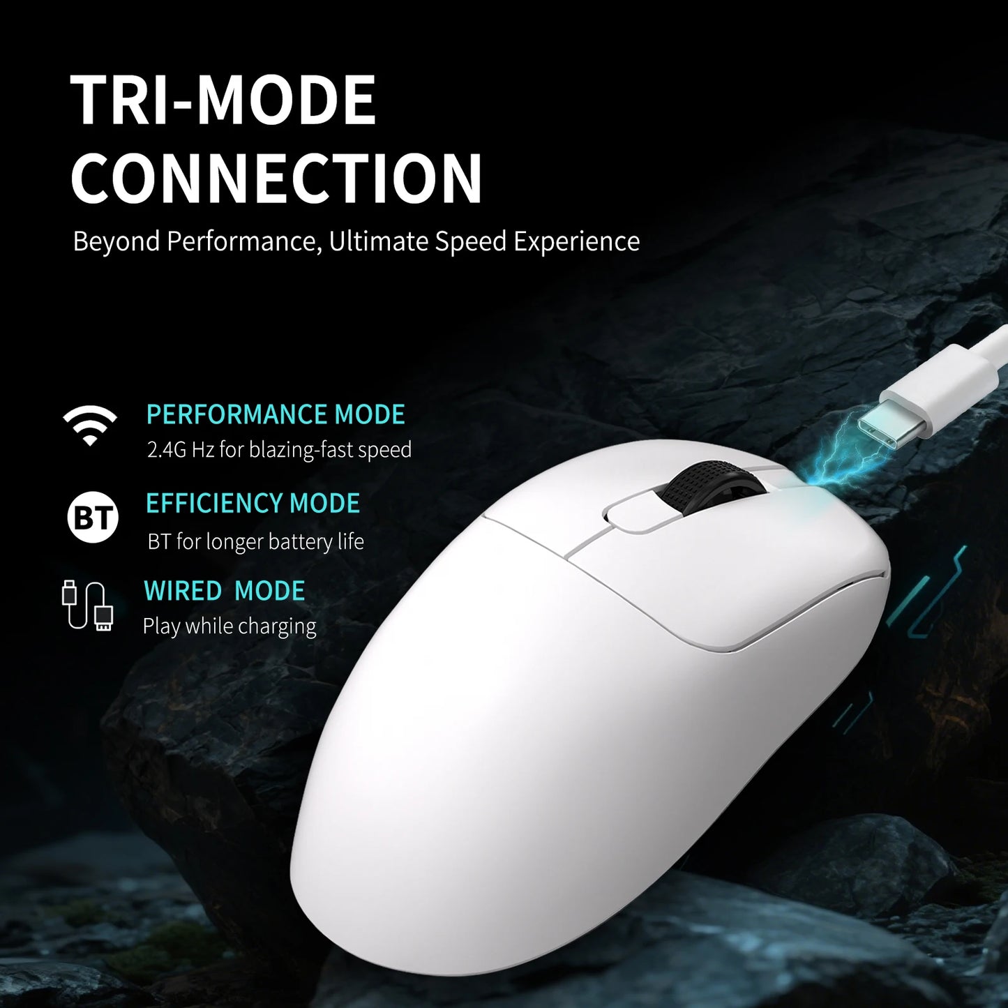 Ratón gaming inalámbrico Ajazz AJ179 APEX con base con pantalla a color, Bluetooth, PAW3395, batería de 400mAh, frecuencia de actualización de 8000Hz