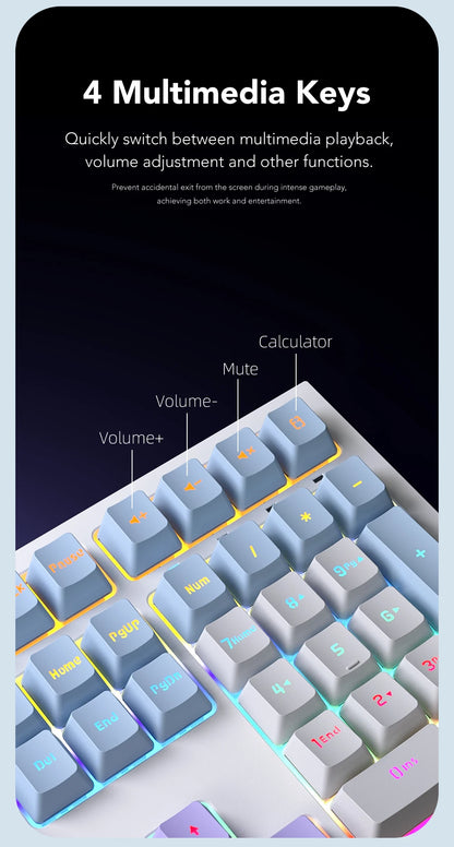 Teclado Gaming Mecânico com Fio de 108 Teclas e Retroiluminação RGB | Chip Gaming | Baixa Latência | Anti-Ghosting | para Jogadores de PC Win/Mac