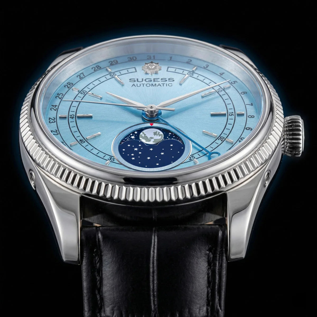 Sugess 40mm Watch of Men Moonphase Automatic ST2108 Movement Sapphire Crystal Mechanical Wristwatches Waterproof Date 2024 New