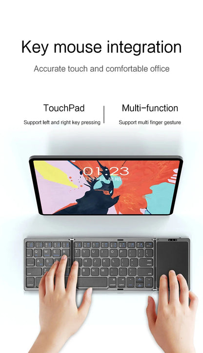 Mini Folding Wireless Bluetooth Keyboard Russian Spanish Arabic Hebrew Portuguese with Touchpad for Windows, Android, IOS