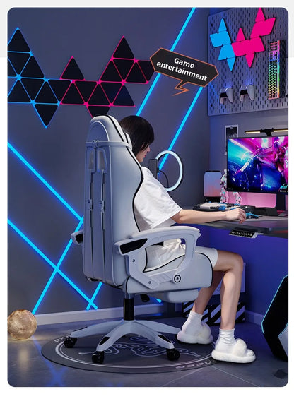 Мъжки e-sports стол, удобен за продължително седене, компютърен стол с възможност за накланяне за отдих, облегалка