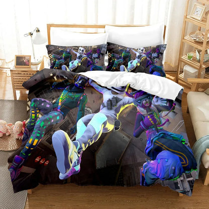 F-Fortnite 3PCS Bedding Set Battle Royale Kids Duvet Cover Quilt Pillowcase Double Size Victory Game Bedroom Linen Decoration