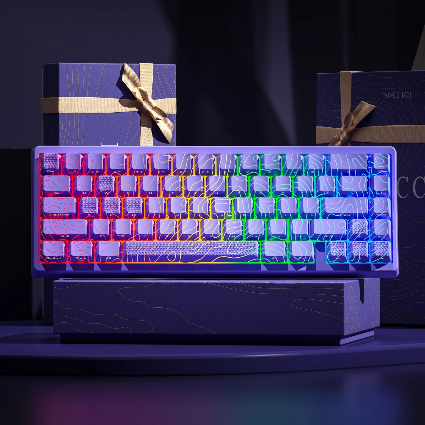 Teclado Mecânico Sem Fios XVX M67 JadeStone com Teclas IMD-Tech Tri-Mode, Teclado Gamer Branco Topographic com Design Gasket