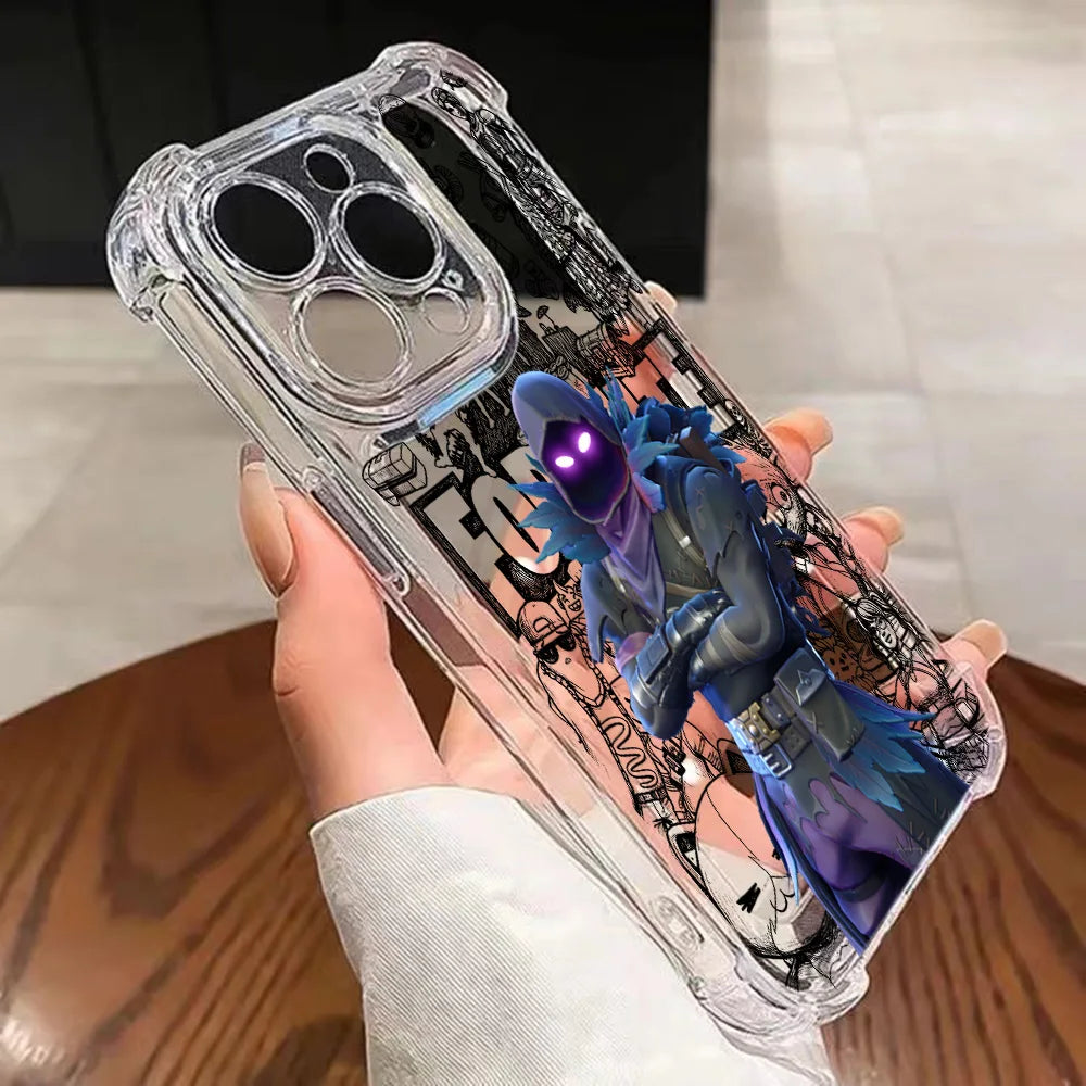 Capa de Telemóvel Fortnite para iPhone 17 16e 16 15 14 13 12 11 Mini Air Pro Max X XR XSMax 7 8 Plus, Transparente e Antiqueda
