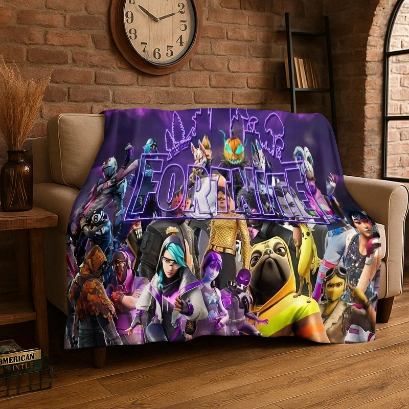 Cartoon-F-Fortnite-Gamer-Flanelldecke – weiche, warme Kuscheldecke für Schlafzimmer, Wohnzimmer, Bett, Reisen, Camping, Picknick und als Geschenk
