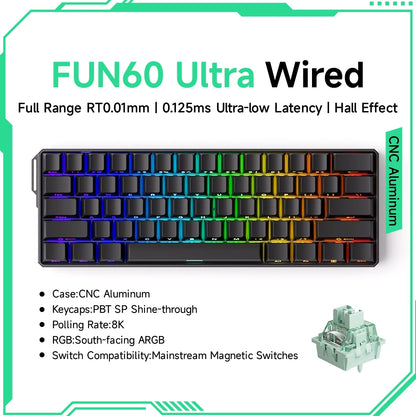 Teclado Mecânico Akko MonsGeek FUN60 com Switch Magnético, 60%, Teclado Gaming, Rapid Trigger 0.01mm, 8K, ARGB, HE/TMR, Teclado Personalizado