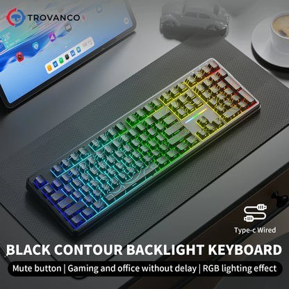 V108 Pro Bluetooth Keyboard Office Low Noise 2.4G Wired & Wireless Full Layout with RGB Backlit Membrane
