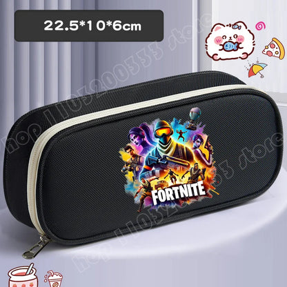 Fortnite Pencil Case Cartoon Character Print Pencil Pouch Canvas Stationery Bag Fashion Student Stationery Box Birthday Gifts