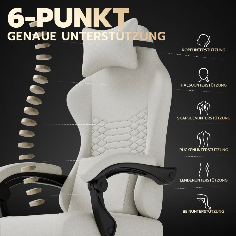 Gaming Chair Fabric Office Chair, Massage Gaming Chair with Headrest, Ergonomic Racing Gaming Seat with Footrest, for Relaxing