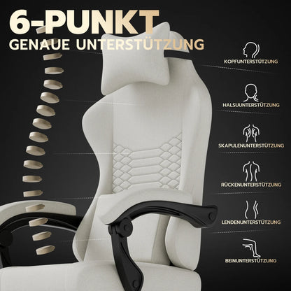Gaming Chair Fabric Office Chair, Massage Gaming Chair with Headrest, Ergonomic Racing Gaming Seat with Footrest, for Relaxing