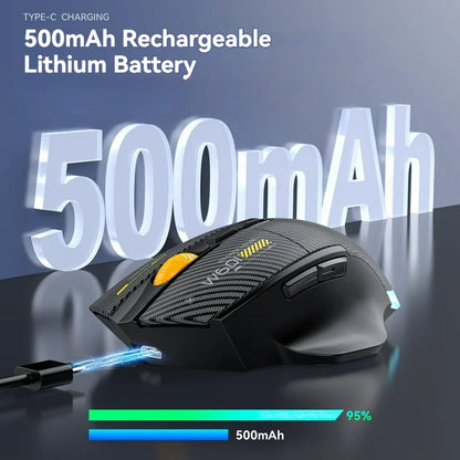 12800 DPI 2.4G Wireless Bluetooth Wired Tri-mode Mouse Mute Button Macro Programming Carbon Fiber Gaming Mouse 500mAh 7 Keys