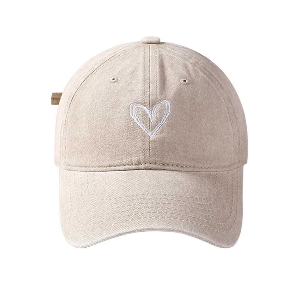 Peach Heart Embroidery Baseball Cap Washed Old Spring Summer Hat Women Men Couple Soft Top