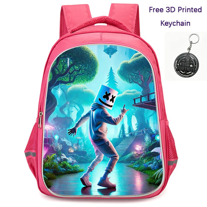 FORTNITE 16-inch Durable Lightweight Backpack, Dual Zipper Pockets, Cartoon Style for Boys & Girls Ages 6-10, Free 3D Printed Keychain