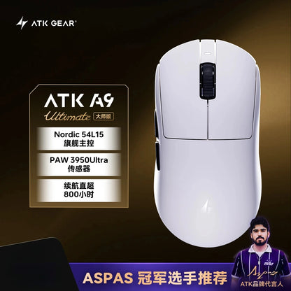 Rato Gaming Bluetooth Sem Fios ATK Dragonfly A9, Design Ergonómico, Resposta Rápida, PAW3950 Ultra, 800mAh, Leve, 8KHz, eSports
