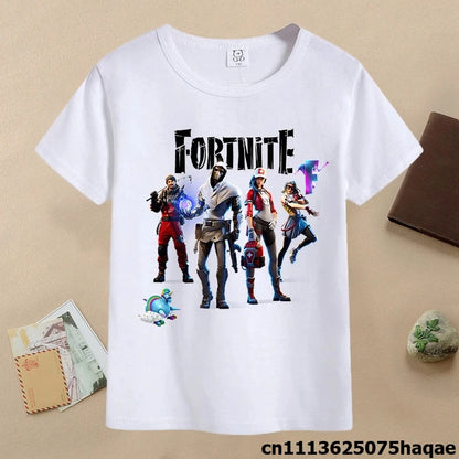 Sommer-Fortnite-Kinder-T-Shirt mit Cartoon-Spielfigur-Print, lässiges Sport-T-Shirt für Jungen, kurzärmelig, Kinderbekleidung