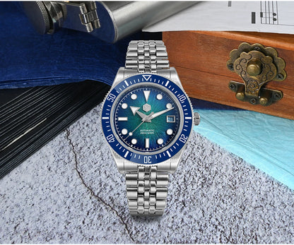 San Martin 40mm Luxus-Taucheruhr für Herren, Miyota 9015, Sunburst-Emaille-Zifferblatt, automatische mechanische Armbanduhr, wasserdicht bis 200m, SN0148