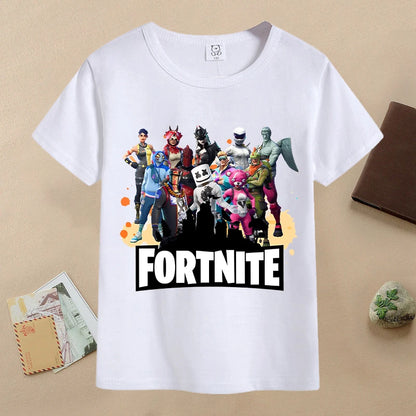 Sommer-Fortnite-Kinder-T-Shirt mit Cartoon-Spielfigur-Print, lässiges Sport-T-Shirt für Jungen, kurzärmelig, Kinderbekleidung