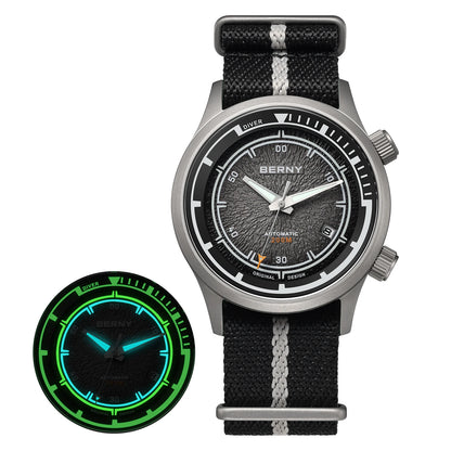 BERNY Titanium Diver Watches for Men 20ATM Super Luminous Automatic Mechanical Men's Dive Watch Sapphire Swim Diving Wristwatch