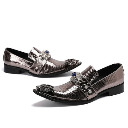 Men Luxury White Gold Metal Toe Oxford Elegant Loafers Slip On Dress Shoes Formal Wedding Party PU Leather Shoes Size 38-46