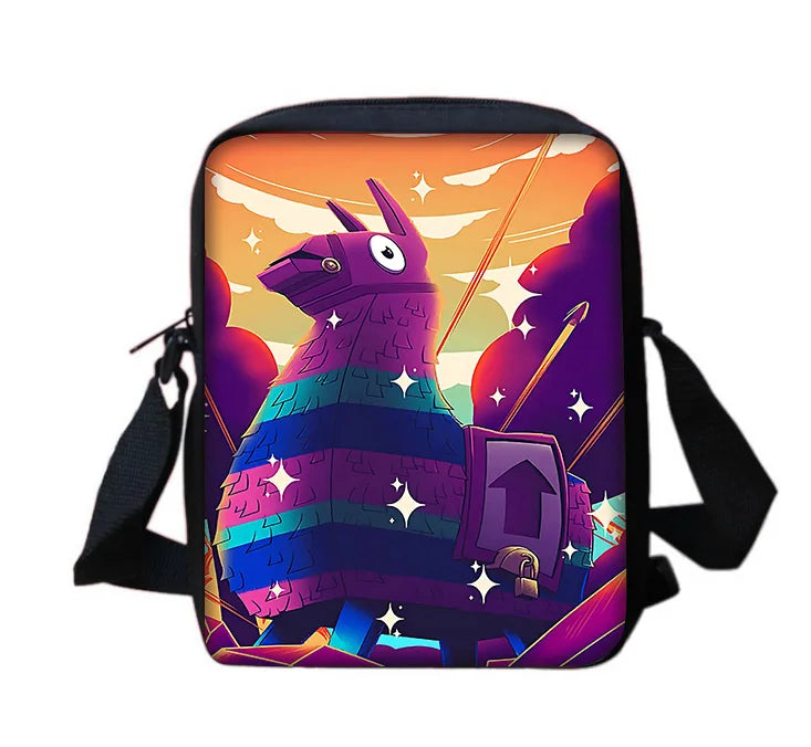 Mala de ombro tipo messenger infantil com estampado FortniteS, clássico dos jogos populares, para rapazes e raparigas, mala casual, bolsa para telemóvel e saco de compras para homem e mulher