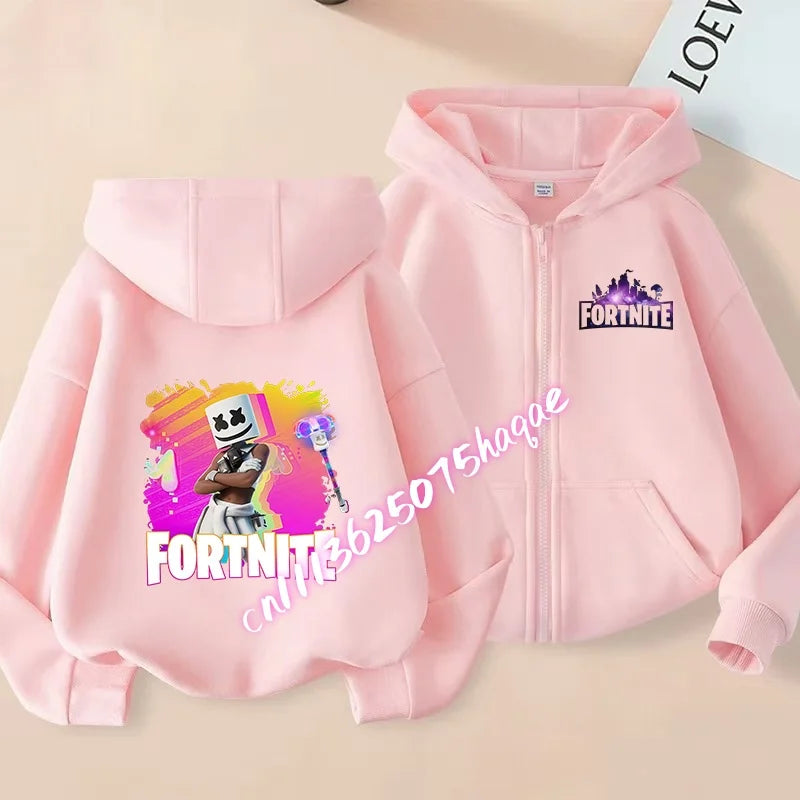 Kinder-Outdoorjacke Cartoon FORTNITED für Mädchen und Jungen, Sweatshirt-Mantel, hochwertige dünne Windjacke, Herbst-Zip-Jacke, Oberteil