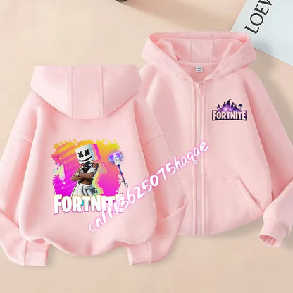 Kinder-Outdoorjacke Cartoon FORTNITED für Mädchen und Jungen, Sweatshirt-Mantel, hochwertige dünne Windjacke, Herbst-Zip-Jacke, Oberteil