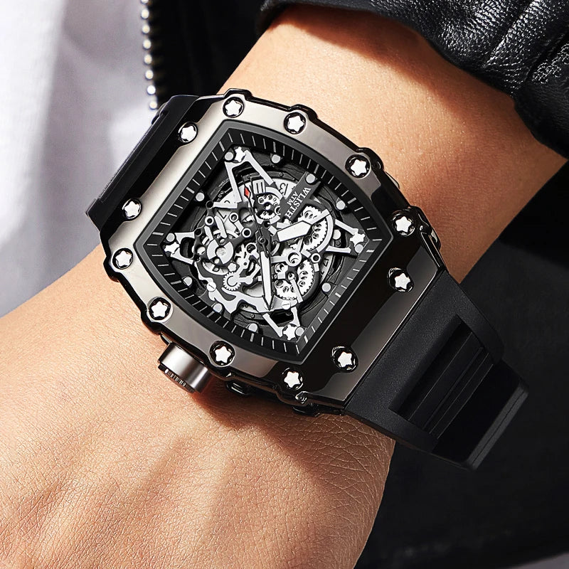 Herren-Armbanduhr mit großem Zifferblatt, Quarzwerk, wasserdicht, sportlich, eckig und leuchtend