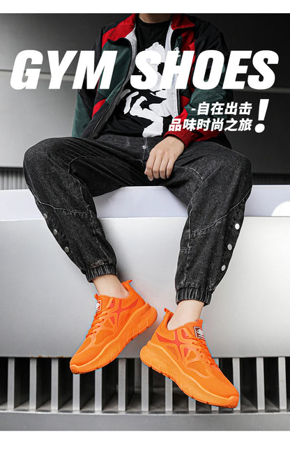 Fashion Platform Men's Running Shoes Trendy Casual Knit Breathable Orange Sneakers Men Outdoor Sports Non-slip Jogging Shoes Man
