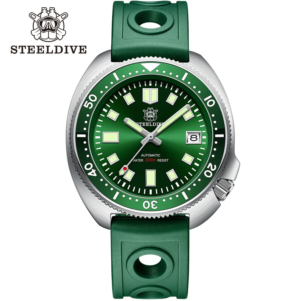 SD1970 Steeldive Brand Sunray Dial Milled Clasp Bracelet 44mm Case 200M Waterproof NH35 Turtle Men Dive Watch with Ceramic Bezel