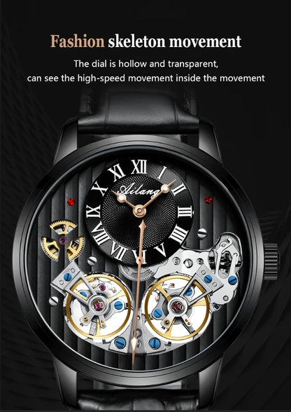 AILANG watch men's advanced expensive automatic mechanical watch Rome double tourbillon waterproof watch.