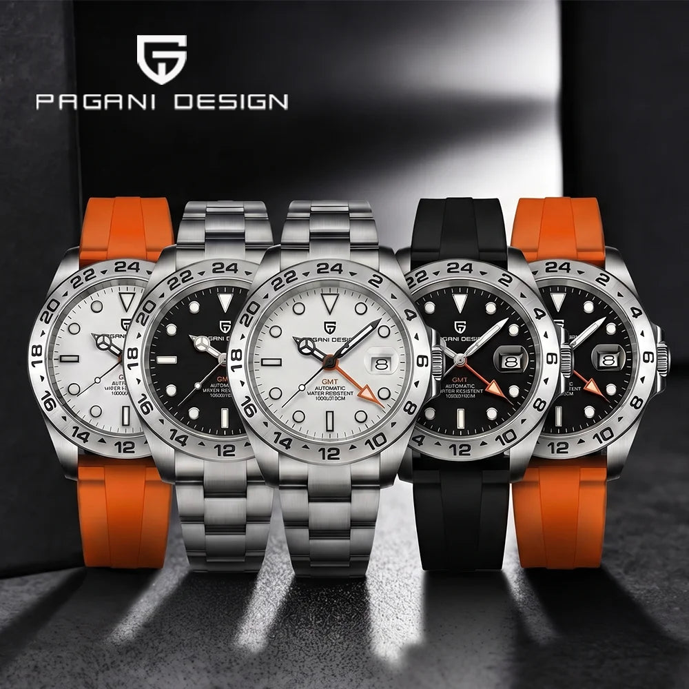 Relógio de mergulho masculino Pagani Design 2026 novo, 42mm, safira, mecânico automático GMT, impermeável 100m PD1682
