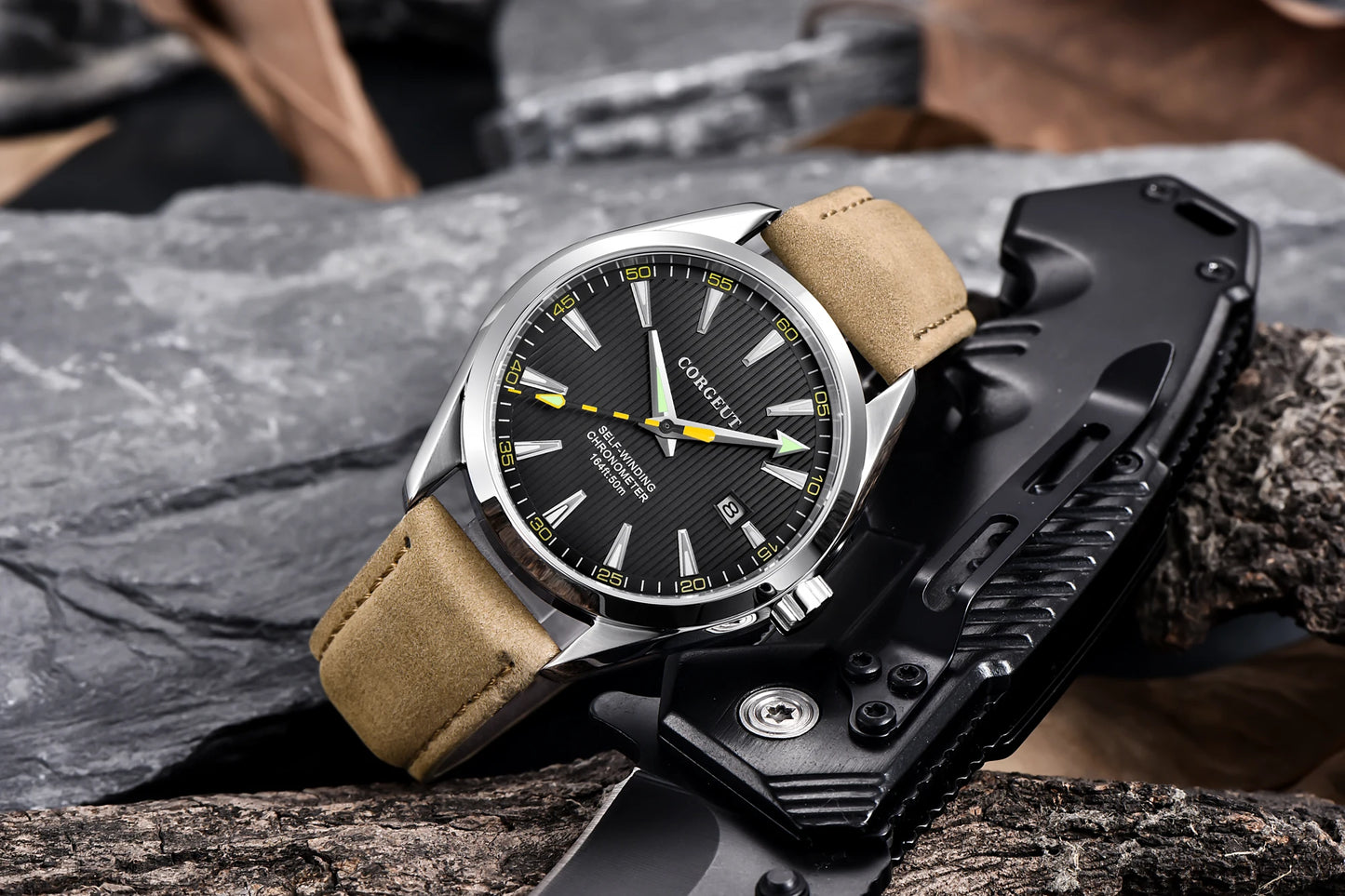 CORGEUT NH35/MIYOTA 8215 Watches Man Cattle Belt Automatic Mechanical Sapphire Glass Watches Fashion Casual Sports Watches