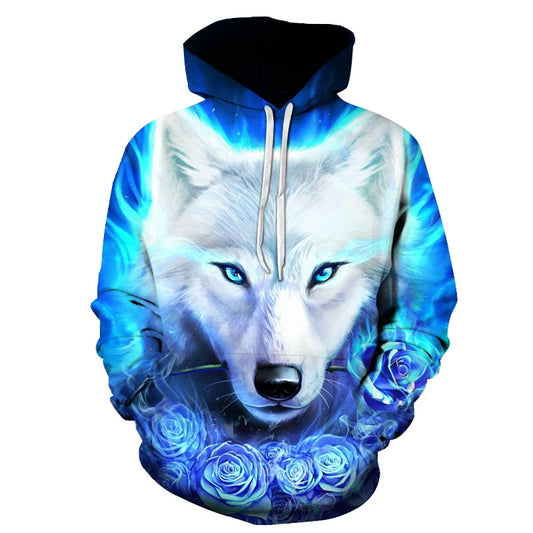 Sudaderas con capucha estampado 3D de lobo para hombre y mujer, estilo casual oversize, pulóver hip hop Harajuku, moda streetwear