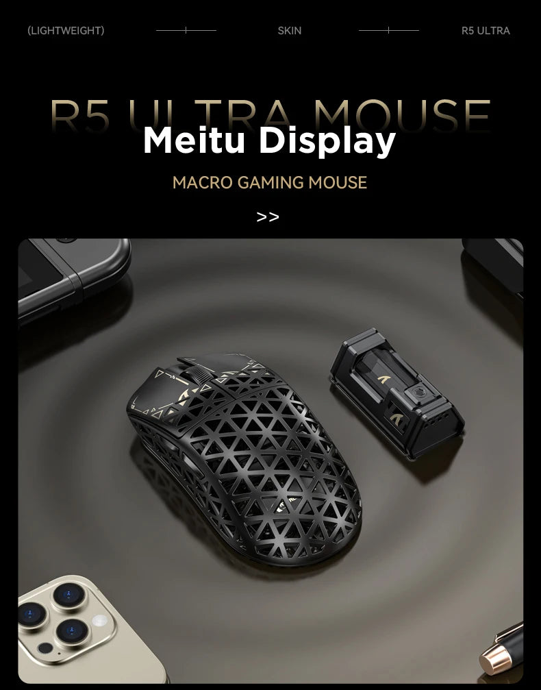 Rato Gaming Sem Fios ATTACK SHARK R5 Ultra Carbon Fiber, Sensor Gaming PixArt PAW3950MAX, 42000DPI, 8000Hz, MCU Nordic 52840