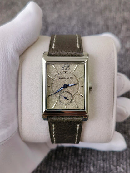 2026 Specht&Söhne Ultra Thin 7.5mm Rectangular Watch Japan Quartz Movement Small Seconds Sandblasted Dial Grey Leather Strap Watch